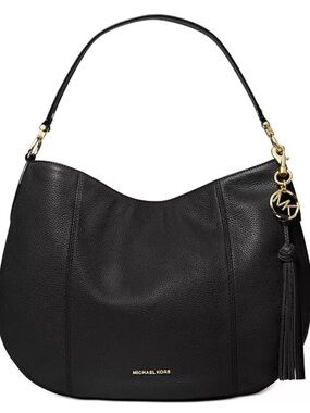 Michael Kors Brooke - Black Pebbled Leather Shoulder Hobo with Tassel